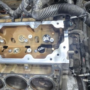 Cylinder head removed to expose the valvetrain and head gasket surface