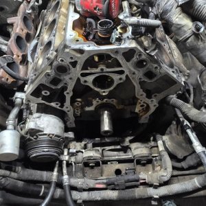 Engine bay stripped down during a major diesel engine repair