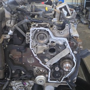 Diesel engine removed from the truck and opened up for internal repairs