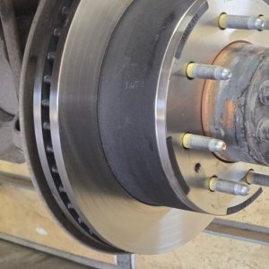 New brake rotor and wheel hub on a heavy-duty truck