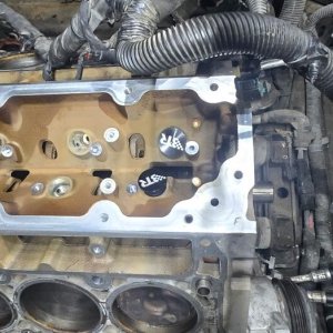 Cylinder head removed to expose the valvetrain and head gasket surface
